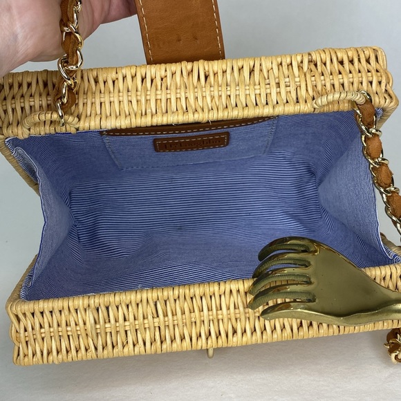 J. McLaughlin Wicker Straw & Leather Rectangle Box Handbag, Gold Hardware, NWOT - Picture 13 of 16